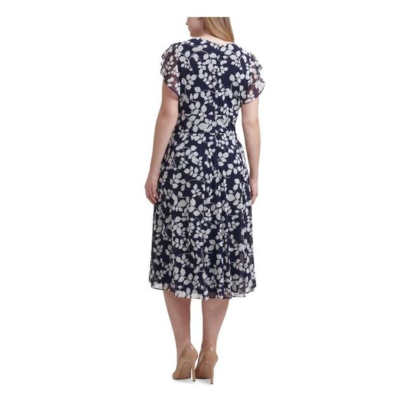 Jessica Howard Dresses Jessica Howard Womens Navy Short Sleeve Below The Knee Aline Dress